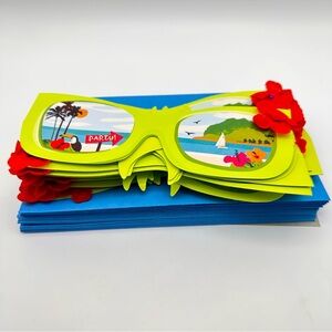 24 Beach Party Invitations with envelopes - sunglasses shape